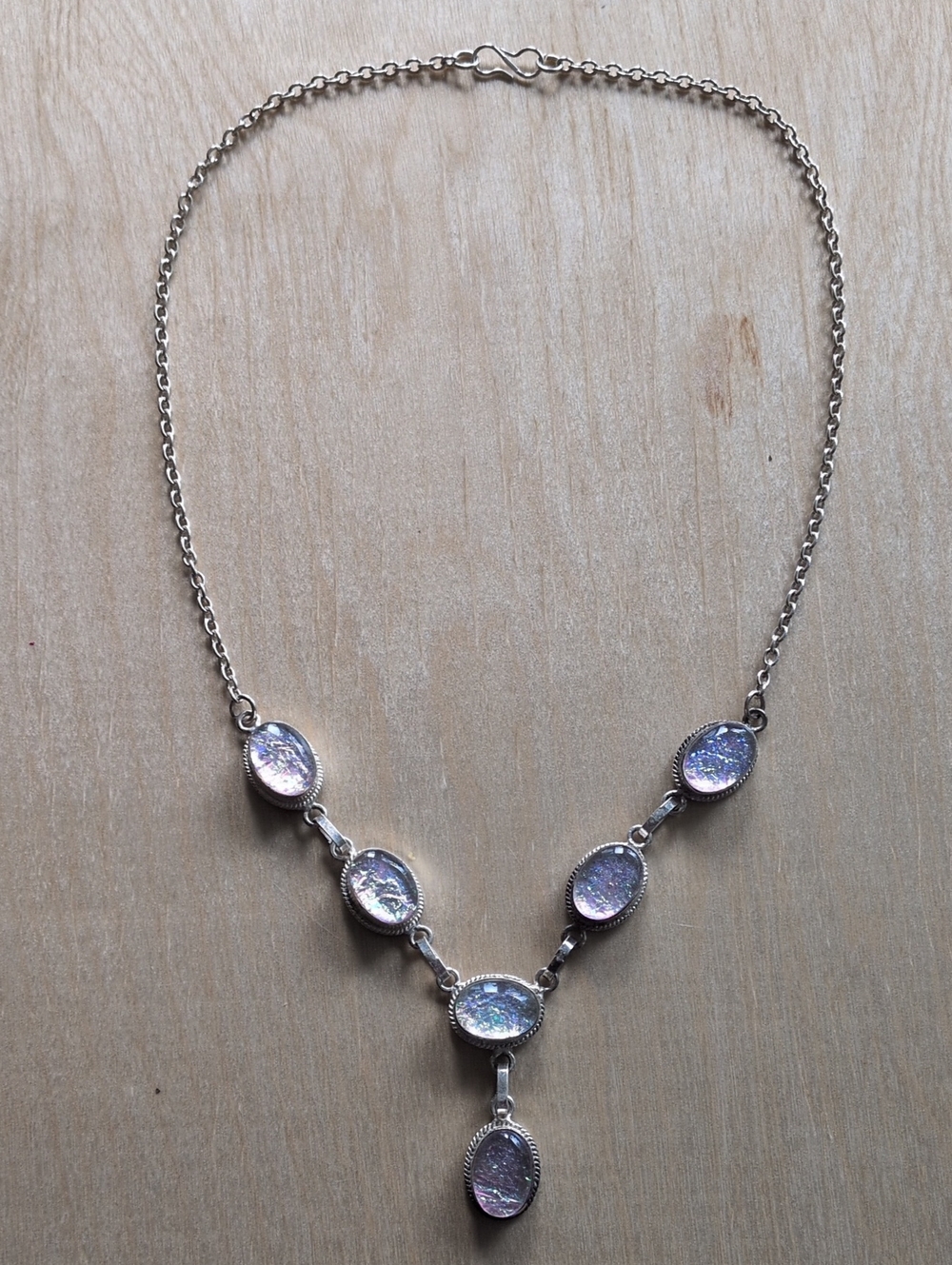Sterling Silver Iridescent, Opalescent Dichroic Glass  Necklace